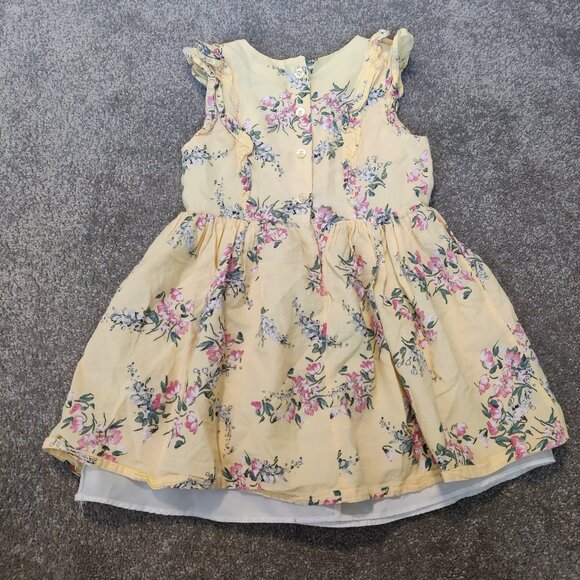 F&F Kids Girls Dress Size 3T Yellow Flowers 100% Cotton Lined Summer Fashionable - Picture 6 of 8
